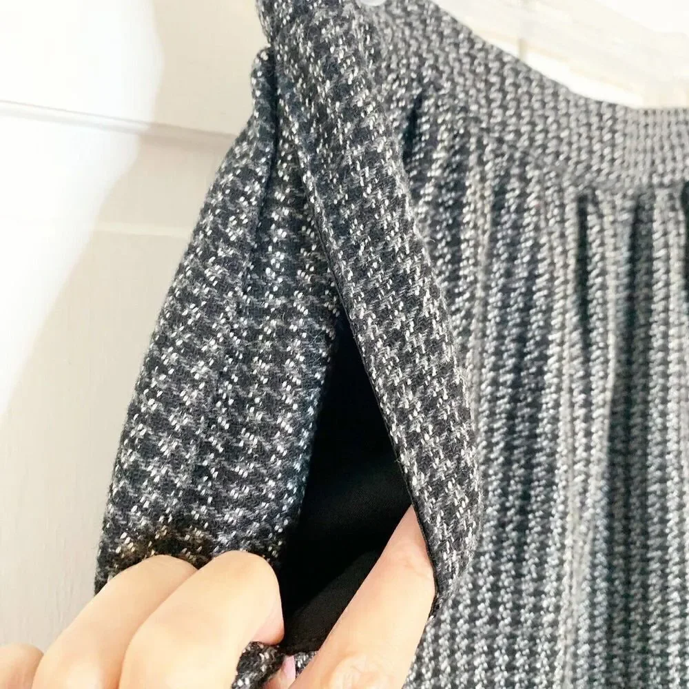 Vintage Sag Harbor Grey Houndstooth Plaid Wool Midi Pencil Skirt Women’s Size 0